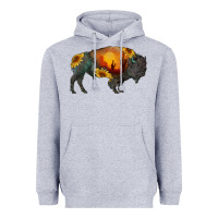 Heather Grey sunflower bison Heavyweight Hoodie - RanaPortraitStore
