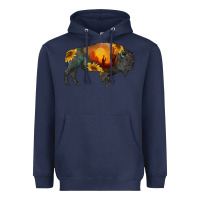 Navy sunflower bison Heavyweight Hoodie - RanaPortraitStore