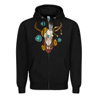 Black western cow skull Zipper Hoodie - texasbilliewilder