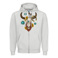 Dove Grey western cow skull Zipper Hoodie - texasbilliewilder