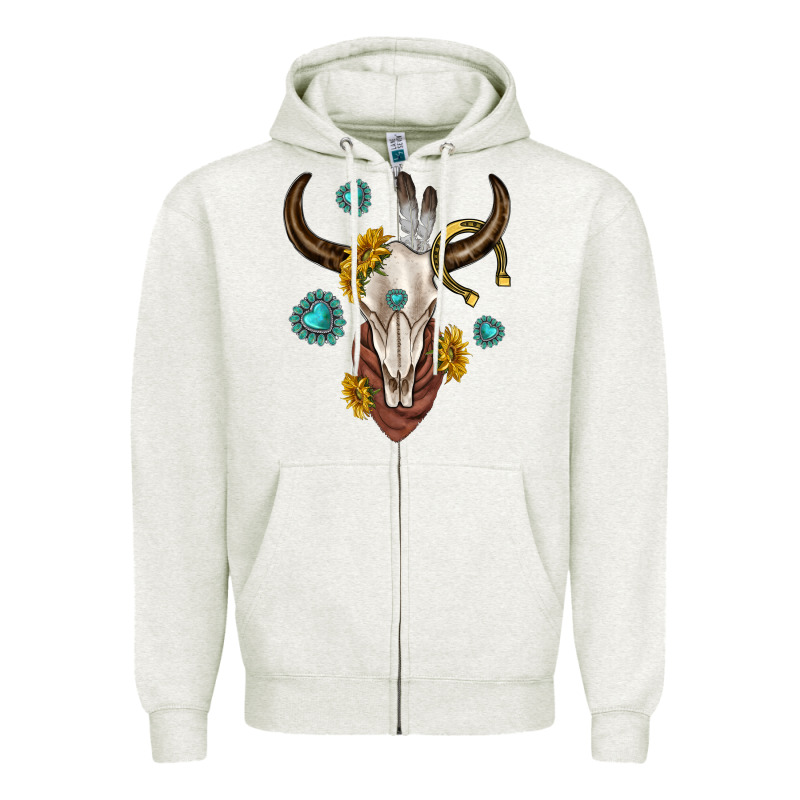 Western Cow Skull Zipper Hoodie by texasbilliewilder | Teevron