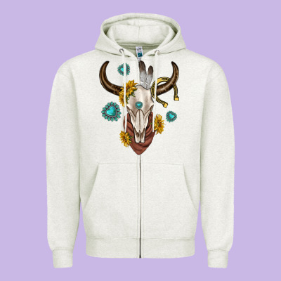 Zipper Hoodie western cow skull