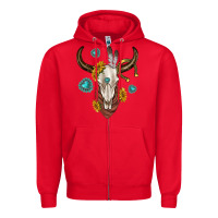 Red western cow skull Zipper Hoodie - texasbilliewilder