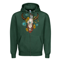 Sports Green western cow skull Zipper Hoodie - texasbilliewilder