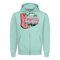 Seafoam western disco cowgirl Zipper Hoodie - texasbilliewilder