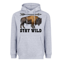Heather Grey stay wild bison Heavyweight Hoodie - RanaPortraitStore