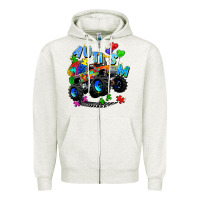 Oatmeal Heather monster truck autism Zipper Hoodie - Zillion Design Studio
