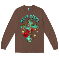 Chestnut he is risen cross with roses Long Sleeve Tee - BarkalooDesign