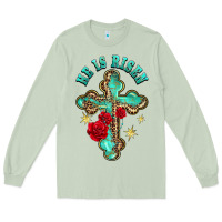 Matcha he is risen cross with roses Long Sleeve Tee - BarkalooDesign