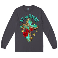 Smoke he is risen cross with roses Long Sleeve Tee - BarkalooDesign