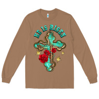 Toasted Coconut he is risen cross with roses Long Sleeve Tee - BarkalooDesign