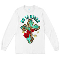 White he is risen cross with roses Long Sleeve Tee - BarkalooDesign