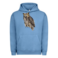 Pigment Pebble Blue Great Horned Owl Urban Hoodie - LillyAllenDesigns