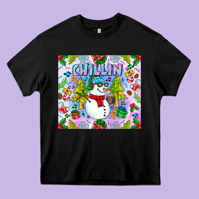 Chillin Snow Heavy Core Tee Designed By Cowhidedigitalart