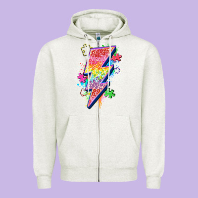 Lightning Bolt Autism Zipper Hoodie Designed By Zillion Design Studio