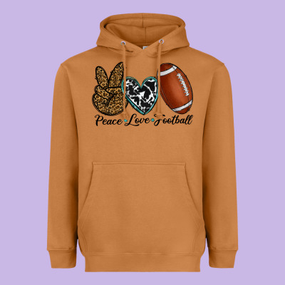 Peace Love Football Heavyweight Hoodie Designed By Ranaportraitstore