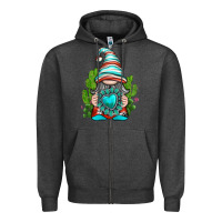 Charcoal Heather western gnome with turquoise gemstone Zipper Hoodie - texasbilliewilder