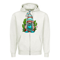 Oatmeal Heather western gnome with turquoise gemstone Zipper Hoodie - texasbilliewilder