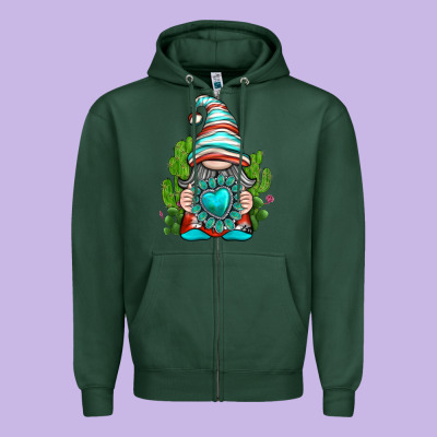 Zipper Hoodie western gnome with turquoise gemstone