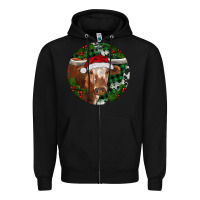 Black Longhorn Cow Christmas Zipper Hoodie - RanaPortraitStore