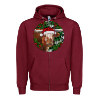 Burgundy Longhorn Cow Christmas Zipper Hoodie - RanaPortraitStore