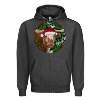Charcoal Heather Longhorn Cow Christmas Zipper Hoodie - RanaPortraitStore