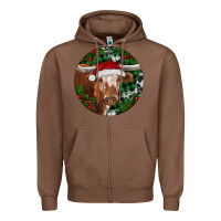 Chestnut Longhorn Cow Christmas Zipper Hoodie - RanaPortraitStore