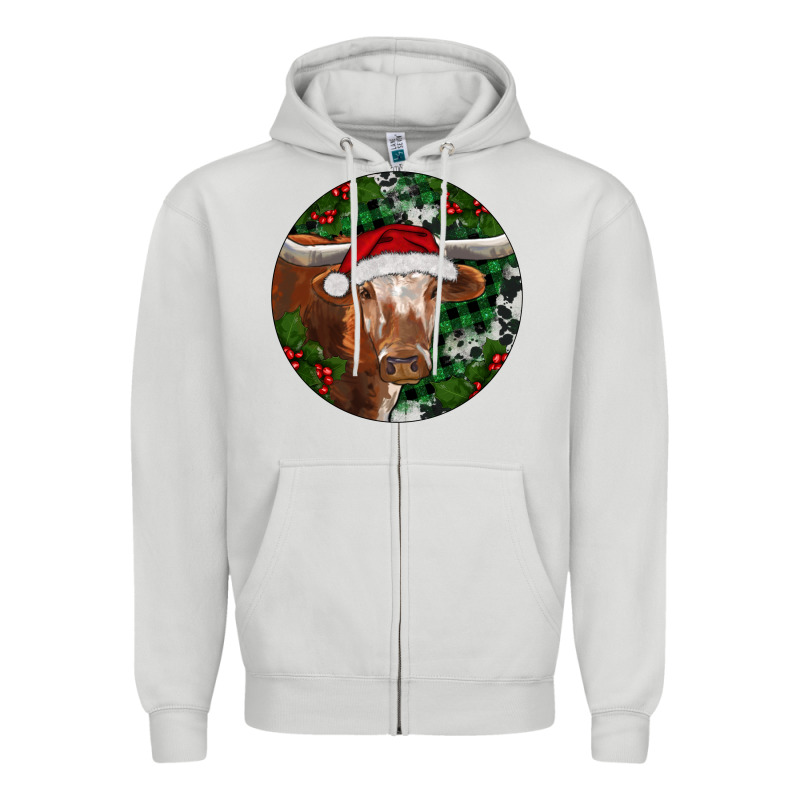 Longhorn Cow Christmas Zipper Hoodie by RanaPortraitStore | Teevron