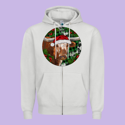 Zipper Hoodie Longhorn Cow Christmas