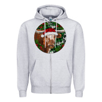 Heather Grey Longhorn Cow Christmas Zipper Hoodie - RanaPortraitStore