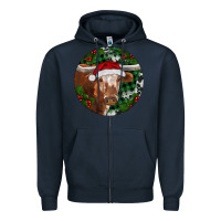 Navy Longhorn Cow Christmas Zipper Hoodie - RanaPortraitStore