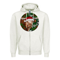 Oatmeal Heather Longhorn Cow Christmas Zipper Hoodie - RanaPortraitStore