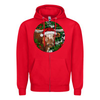 Red Longhorn Cow Christmas Zipper Hoodie - RanaPortraitStore