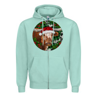 Seafoam Longhorn Cow Christmas Zipper Hoodie - RanaPortraitStore
