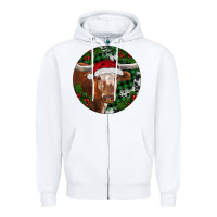 White Longhorn Cow Christmas Zipper Hoodie - RanaPortraitStore