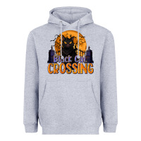 Heather Grey Black Cat Crossing Heavyweight Hoodie - texasbilliewilder