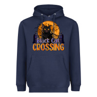 Navy Black Cat Crossing Heavyweight Hoodie - texasbilliewilder
