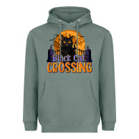 Black Cat Crossing Heavyweight Hoodie | Teevron