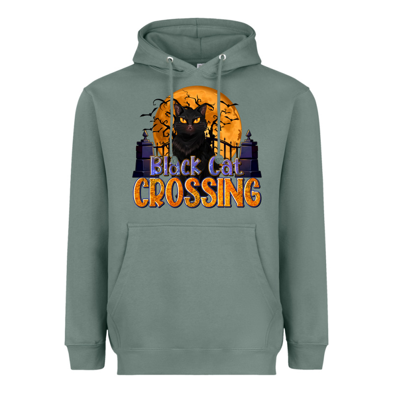 Black Cat Crossing Heavyweight Hoodie by texasbilliewilder | Teevron