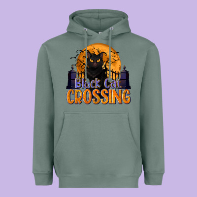 Black Cat Crossing Heavyweight Hoodie Designed By Texasbilliewilder