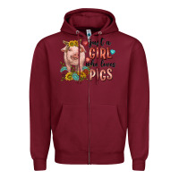 Burgundy western just girl who loves pigs Zipper Hoodie - texasbilliewilder
