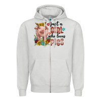 Dove Grey western just girl who loves pigs Zipper Hoodie - texasbilliewilder