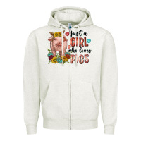 Oatmeal Heather western just girl who loves pigs Zipper Hoodie - texasbilliewilder