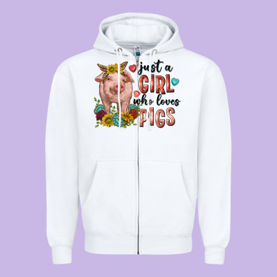 Zipper Hoodie western just girl who loves pigs