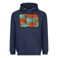 Navy western leopard tooled leather background Heavyweight Hoodie - Zillion Design Studio