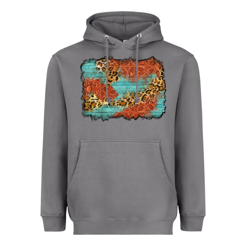 Western Leopard Tooled Leather Background Heavyweight Hoodie by Zillion Design Studio | Teevron