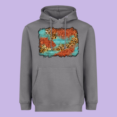 Western Leopard Tooled Leather Background Heavyweight Hoodie Designed By Zillion Design Studio