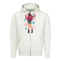 Oatmeal Heather western pink with stars and cowgirl Zipper Hoodie - texasbilliewilder