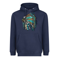 Navy indian feather headdress with western  patterns Heavyweight Hoodie - RanaPortraitStore