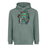 Sage indian feather headdress with western  patterns Heavyweight Hoodie - RanaPortraitStore